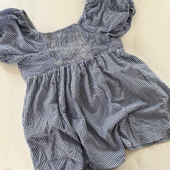 Old Navy Dress Womens Plus Sz 2X Blue Gingham Puff Sleeve Smocked Chest - Picture 8 of 9
